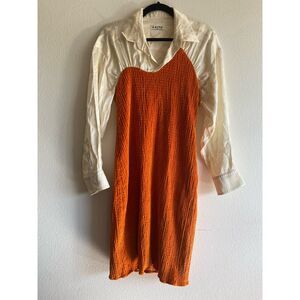 AALTO Designer Dress - Cream Silk and Orange Velvet/Corduroy